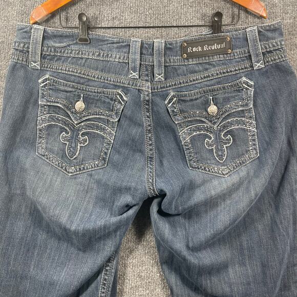 Rock Revival Deborah Easy Boot Jeans Women's 36X33 Flap Pockets Studded Bling - Picture 8 of 12